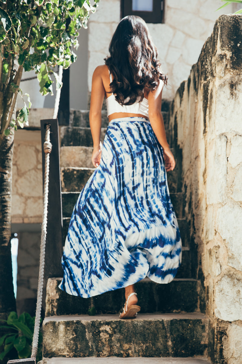 SukiSo Women's Maxi Wrap Skirt in Blue Tie-Dye – SukiSo.com